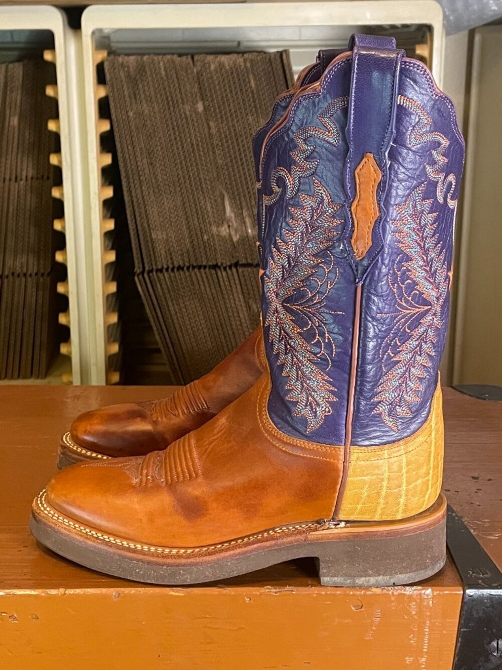 LUCCHESE 2000 Women's Size 6 C Tri Tone Blue Brown Caramel Western Boots T1543KD